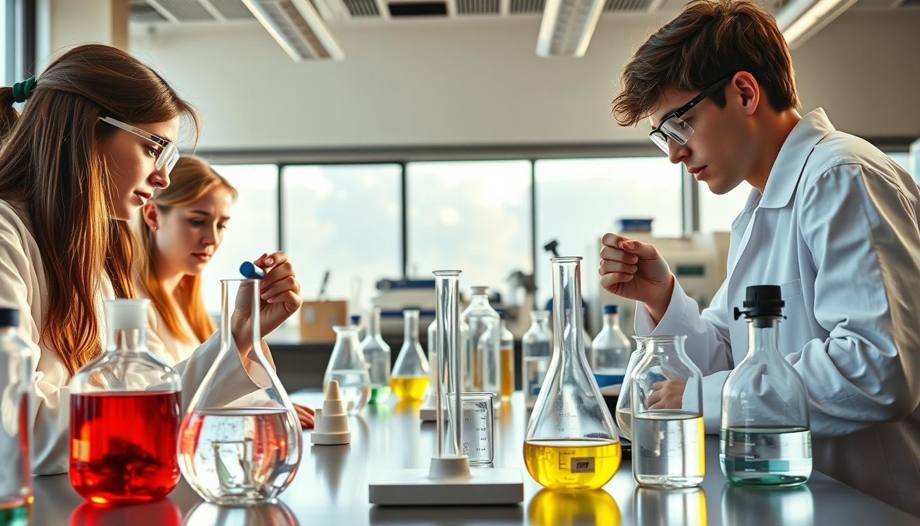 Students studying together in modern classroom